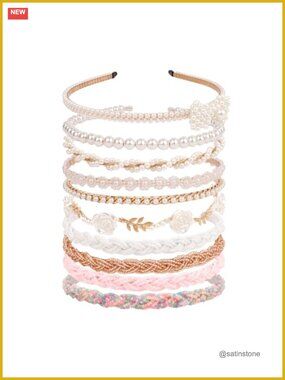 10pc Pearl Beaded Metal Headbands No Slip Hair Accessories Set